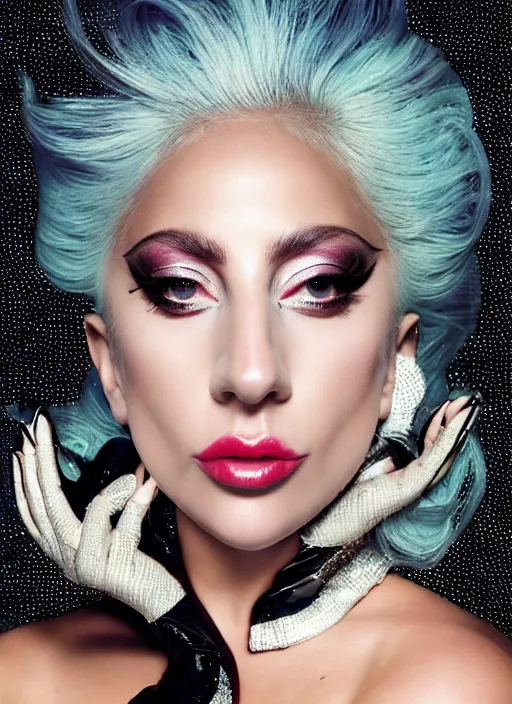 Image similar to lady gaga photoshoot inspired by intel, technology , magazine, Highly realistic. High resolution. Highly detailed. Dramatic. 8k.4k.