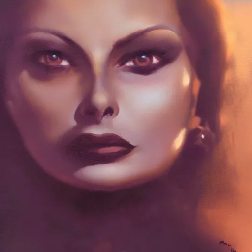 Image similar to closeup portrait of a young and beautiful sophia loren in gothic clothing, dramatic light, gorgeous view, depth, high detail, digital art, painted by greg rutkowski and seb mckinnon, by tim burton, trending on artstation