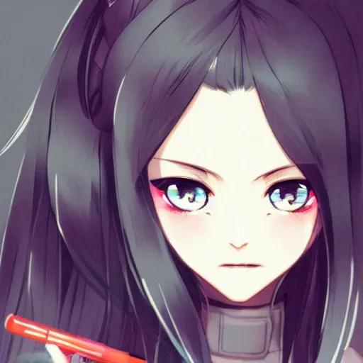 Image similar to portrait of a beautiful girl with long black hair, wearing police riot uniform, drawn by WLOP, by Avetetsuya Studios, attractive character, colored sketch anime manga panel, trending on Artstation