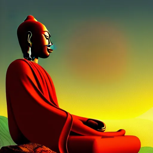 Image similar to contented peaceful nigerian!! buddha, praying meditating, in a scenic environment, detailed, golden hour, realism, artstation trending, digital art