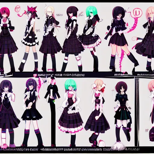 Prompt: fashion, shibuya, anime, game, characters reference sheet, high quality, ultra detailed , maid, full body