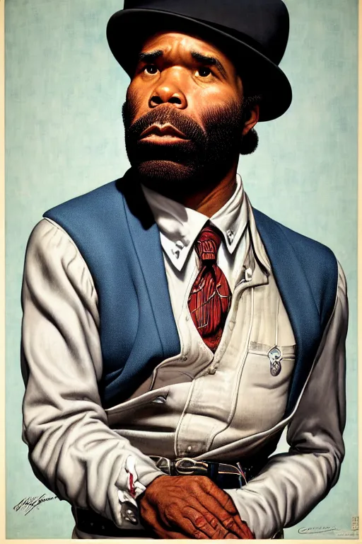 Image similar to cody chesnutt portrait by gil elvgren and norman rockwell and rob gonsalves and hajime sorayama, hyperrealistic, high detail, ultra detailed, highly detailed face, ruffled fabric