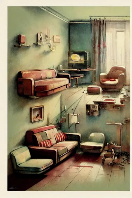 Image similar to ( ( ( ( ( 1 9 5 0 s retro future living room. muted colors. ) ) ) ) ) by jean - baptiste monge!!!!!!!!!!!!!!!!!!!!!!!!!!!!!!