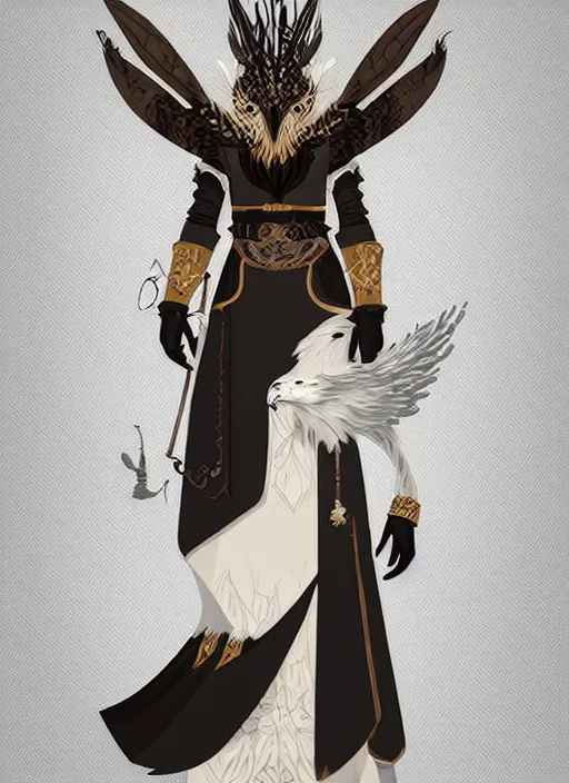 Image similar to hawk headed warlock, wind magic, exquisite details, full body character design, white background, by studio muti