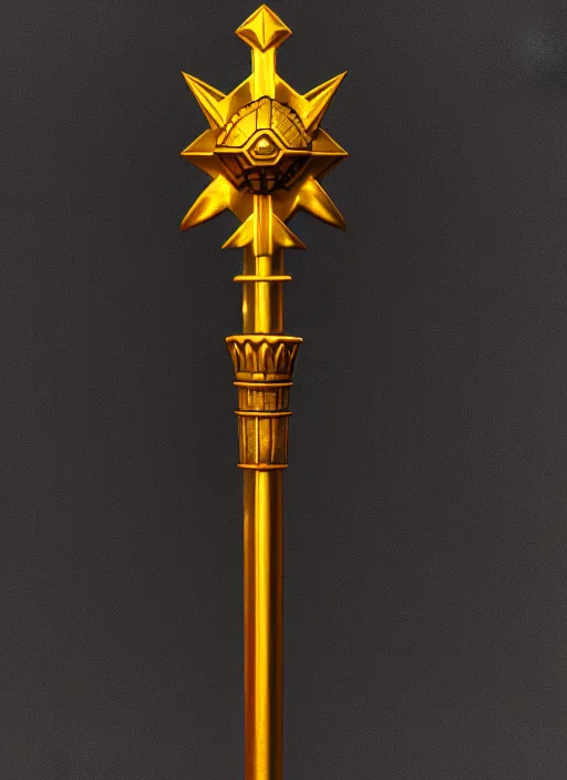 Image similar to rpg item render, a single egyptian gold staff, ancient symbols, bright, Unreal 5, DAZ, hyperrealistic, octane render, dynamic lighting