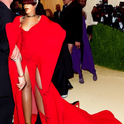 Image similar to rihanna on the met gala red carpet wearing a gown inspired by scooby doo