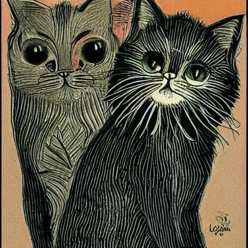 Image similar to a cat as drawn by Louis Wain