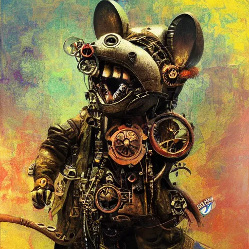 Image similar to steampunk rat, acid, 303, psychedelic, by ruan jia