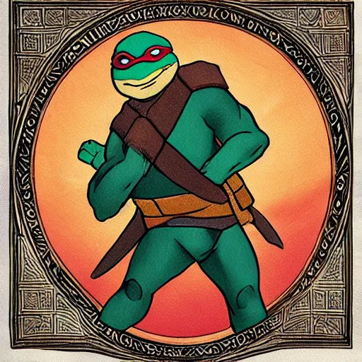 Image similar to ninja turtle in the style of La Farge, John