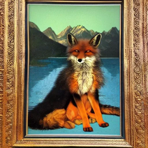 Image similar to fox animal in the style of mona lisa