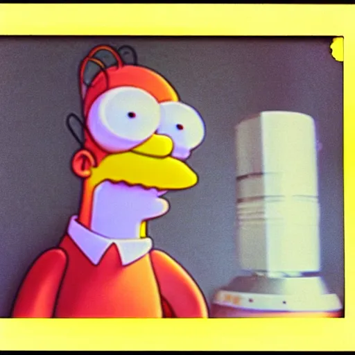 Image similar to a still polaroid photo of the real homer simpson