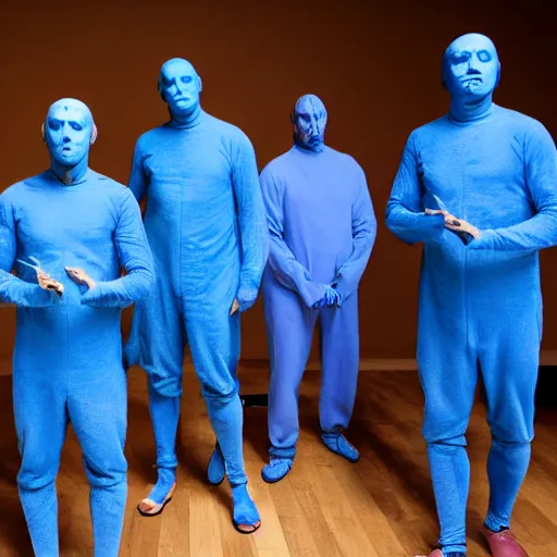 Prompt: A portrait of The Blue Man Group in the style of a renaissance painting