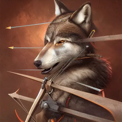 Image similar to A Wolf Archer, digital art, award winning, artstation, masterpiece, very detailed, oil painting