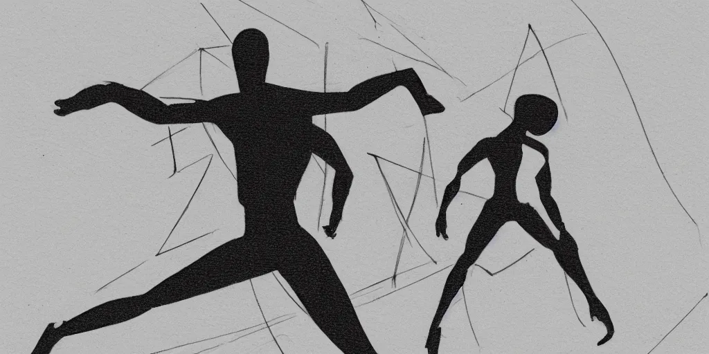 Prompt: a simple black and white pencil storyboard sketch of a giant humanoid athletic sleek futuristic humanoid android powering up as small floating particles swirl around it, lines of energy