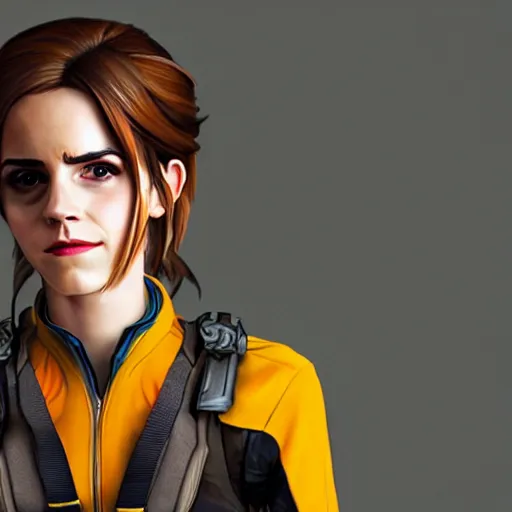 Image similar to emma watson cosplay as tracer, detailed