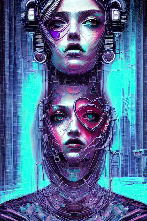 Prompt: dreamy cyberpunk girl, abstract smoke atomic heart, beautiful woman, detailed acrylic, grunge, intricate complexity, by dan mumford and by alberto giacometti, gillis rombouts