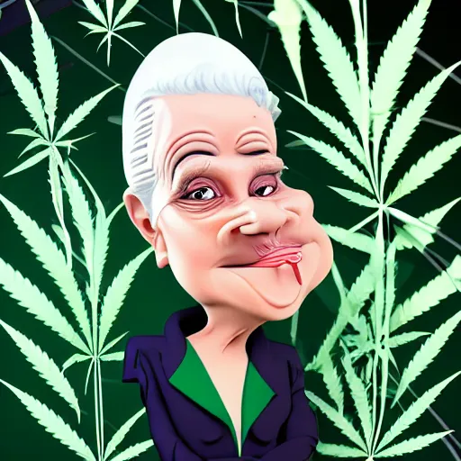 Image similar to cartoon caricature portrait of a cannabis themed character. octane 4 k render by eyvind earle, female mean fat politician australian award winning political comedy illustration