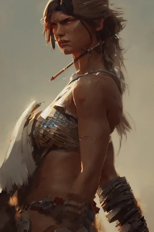 Image similar to portrait of a barbarian female, ultra sharp, very detailed, high quality focus by greg rutkowski and wlop