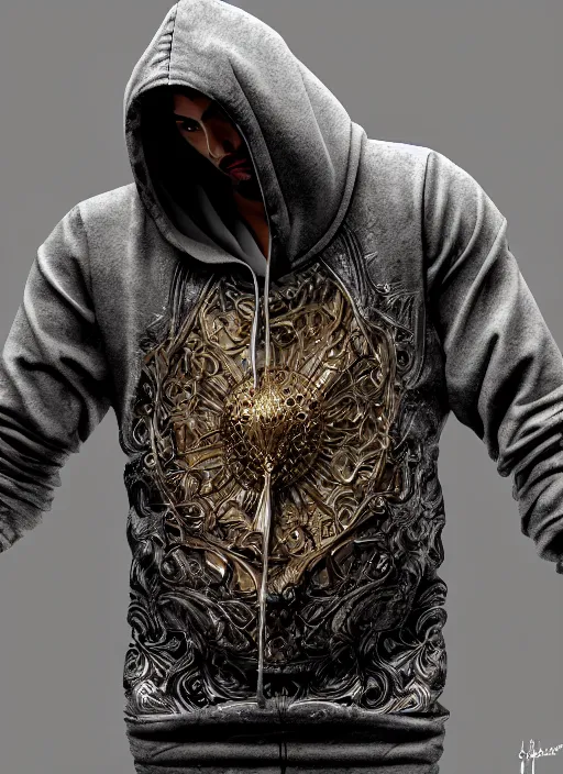 Image similar to guy with hoodie hiding on papercraft, realistic, surealism, lavish, steep, aesthetic, extravagant, shiny, fantasy, intricate, elegant, extremely higly detailed, digital painting, artstation, ornate, grotesque, baroque, concept art, smooth, sharp focus, full body focus, street wear digital art