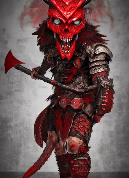 Image similar to red dragonborn barbarian, skull mask, dark fantasy, anime