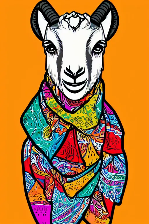 Image similar to A portrait of a goat wearing a bandana, sticker, colorful, illustration, highly detailed, smooth and clean vector curves, no jagged lines, vector art, smooth