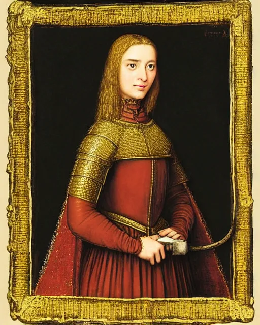 Image similar to medieval portrait of ana de armas dressed as a knight, in the style of eugene de blaas