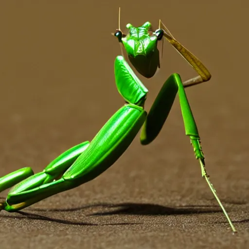 Prompt: a praying mantis winning mr. olympia