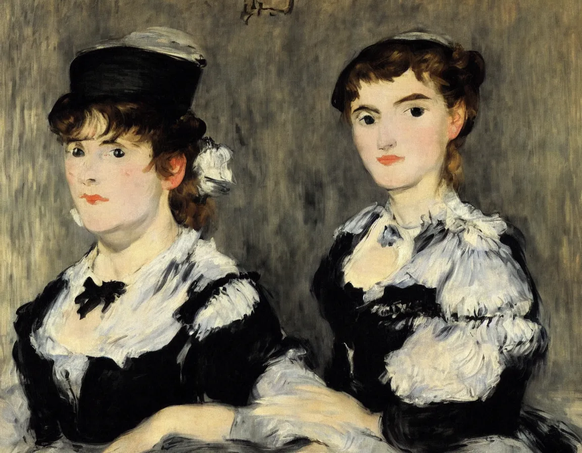 Image similar to edouard manet. a close up portrait of a marie lefebure.