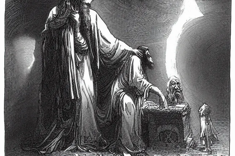 Image similar to father of time by gustave dore by mike mignola