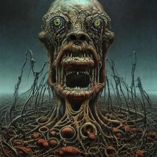 Image similar to a grotesque abomination, horror art by beksinski and szukalski and giger and seb mckinnon, digital art, highly detailed, intricate, sharp focus, trending on artstation hq, deviantart, pinterest, unreal engine 5, 4 k uhd image