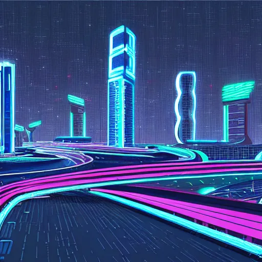 Image similar to a city in the style of tron