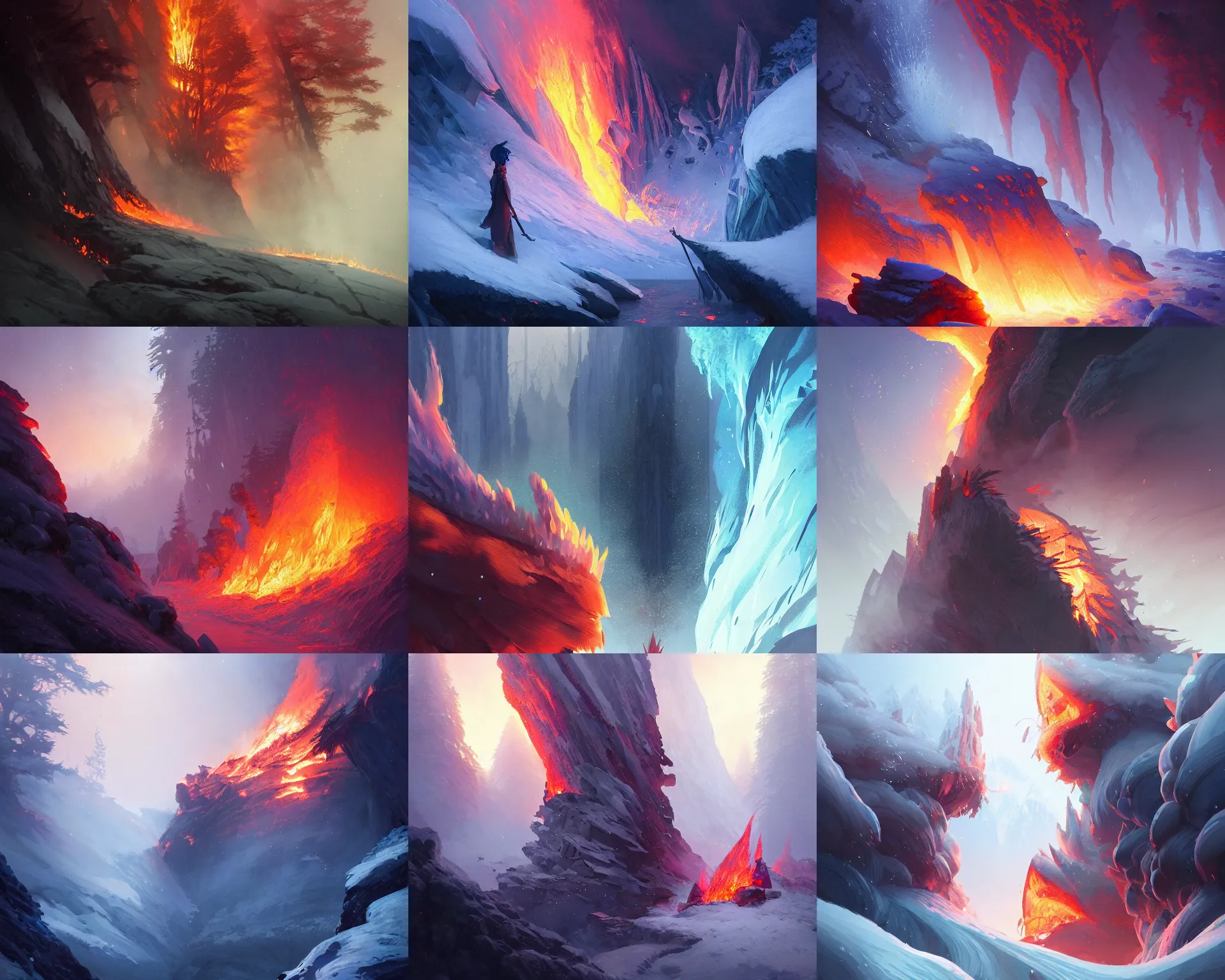 Prompt: reigniting spell of natural fire and ice, magnificent, close up, details, sharp focus, elegant, highly detailed, illustration, by Jordan Grimmer and greg rutkowski and PiNe(パイネ) and 薯子Imoko and 香川悠作 and wlop and maya takamura, intricate, beautiful, Trending artstation, pixiv, digital Art