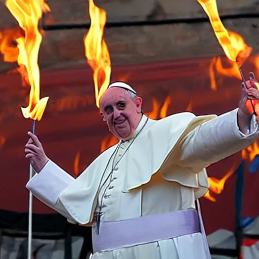 Image similar to a photo of the pope breathing fire at a carnival sideshow