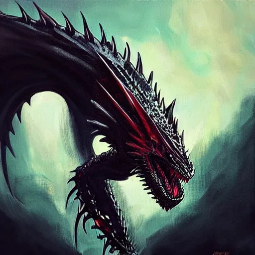 Image similar to “a painting of Drogon the black dragon from game of thrones”