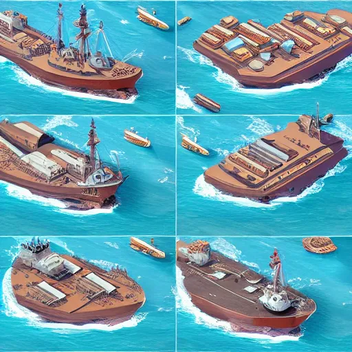 Prompt: isometric view of old warships ships battling at sea, zoomed out, photorealistic, concept art, intricate detail, exact ship anatomy