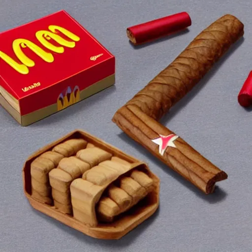 Prompt: cuban cigar as a mcdonald's happy meal toy