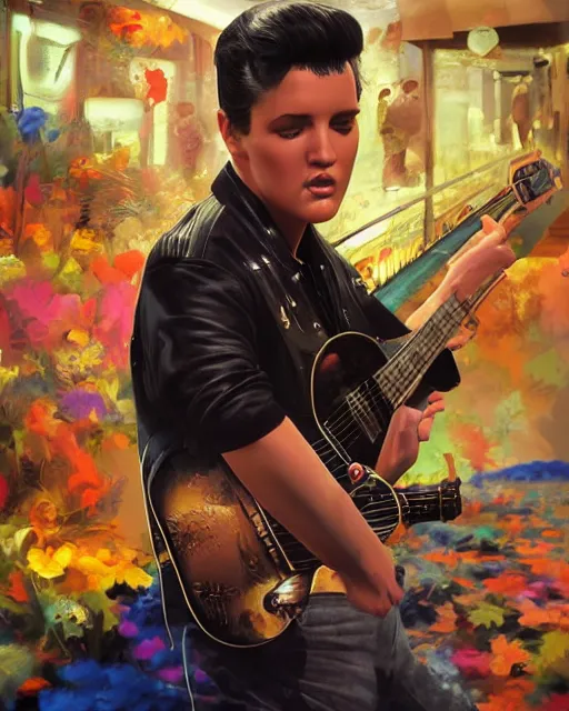 Image similar to young elvis presley portrait, by alexander fedosav, hyper detailed digital matte photo, concept art, hyperrealism, 1 6 k resolution, cinema 4 d, 8 k resolution, trending on artstation, behance hd, a masterpiece, by stephan martiniere, particles, spotlight, by david a. hardy,