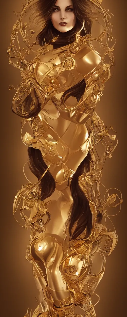 Image similar to beauty art nouveau woman, gold robotic, trending on artstation, by Artgerm