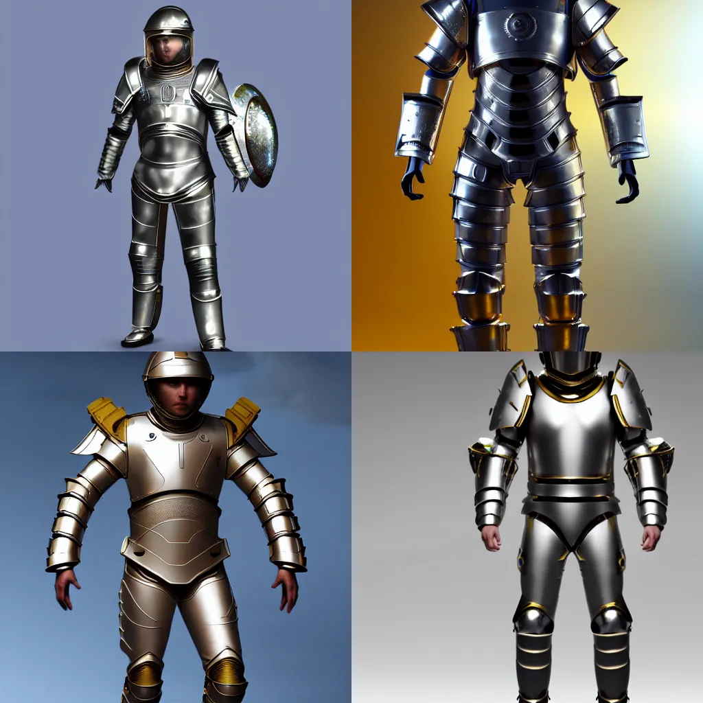 Prompt: year 2 4 0 0 roman legionary centurion shiny futuristic metallic space armor costume, concept art of a semi futuristic space crusader, octane render 8 k highly super realistic.