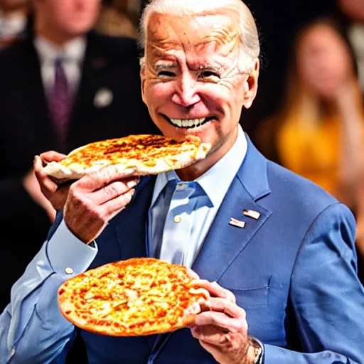 Prompt: joe biden holding a pizza like a newborn baby, award winning candid photography