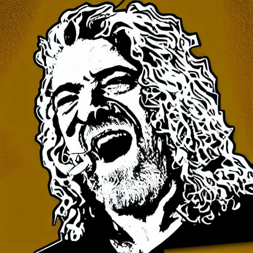 Image similar to robert plant from led zepelin singing, sticker - art, svg vector, adobe - illustrator