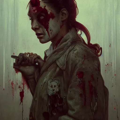 Prompt: portrait painting of a bloodied serial killer with a hello kitty mask, ultra realistic, concept art, intricate details, eerie, highly detailed, photorealistic, octane render, 8 k, unreal engine. art by artgerm and greg rutkowski and alphonse mucha