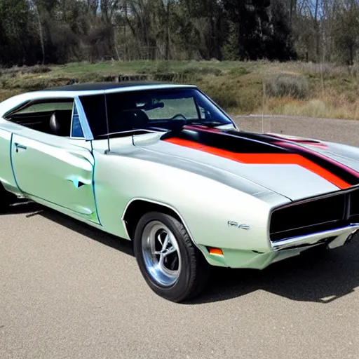 Image similar to hybrid car between 1 9 6 9 dodge charger and 1 9 6 9 camaro rs / ss and mini cooper