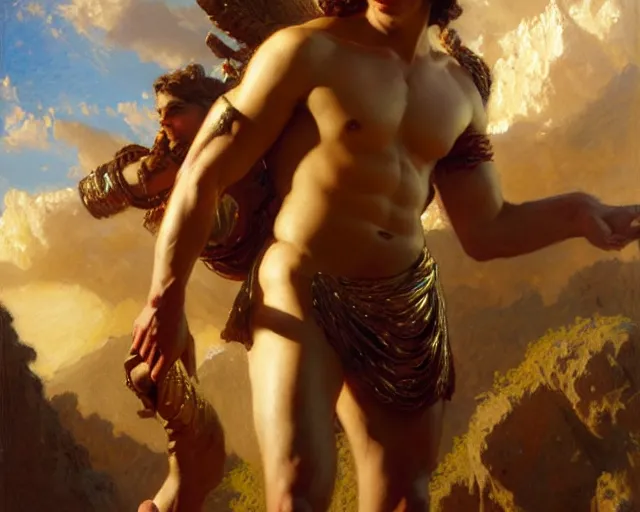 Image similar to attractive apollo greek god. highly detailed painting by gaston bussiere, craig mullins, j. c. leyendecker 8 k