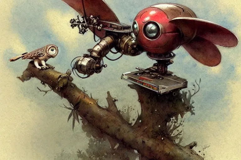 Image similar to adventurer ( ( ( ( ( 1 9 5 0 s retro future robot mouse owl flying machine. muted colors. ) ) ) ) ) by jean baptiste monge!!!!!!!!!!!!!!!!!!!!!!!!! chrome red