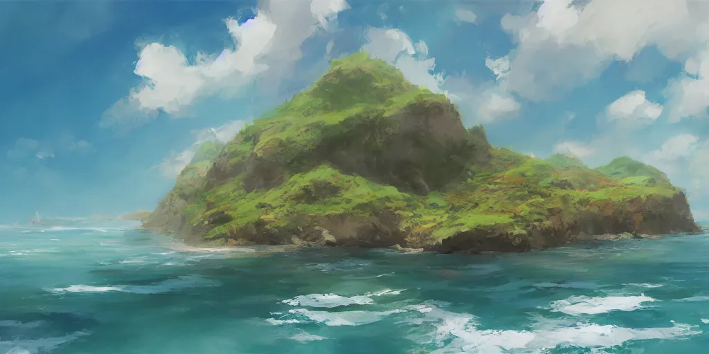 Prompt: stunning landscape of a lost island on a sunny day by krenz cushart