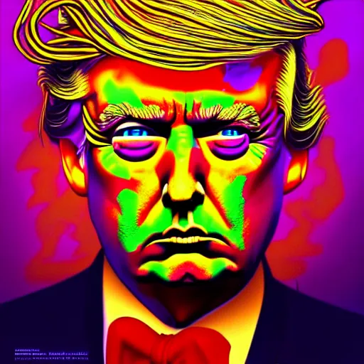Image similar to an extremely psychedelic portrait of donald trump as medusa, surreal, lsd, face, detailed, intricate, elegant, lithe, highly detailed, digital painting, artstation, concept art, smooth, sharp focus, illustration
