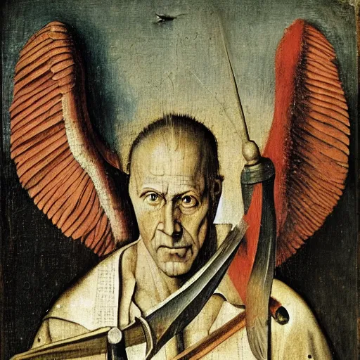 Image similar to julius caesar with wings and sword by hieronymus bosch