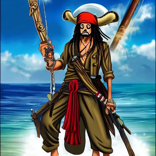 Prompt: Jack Sparrow in the style of One Piece