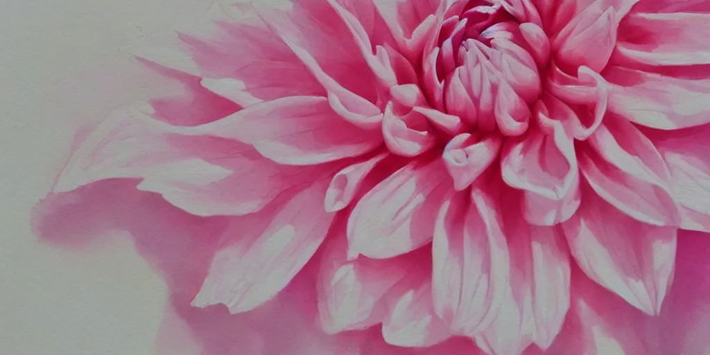 Image similar to a pastel creamy pink dahlia blossom, watercolor, artstation, moody